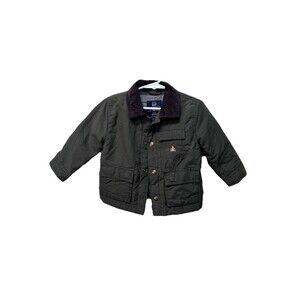 Baby Gap Olive Green Barn Jacket Toddler 18-24 Mths Flannel Plaid Lining Boys